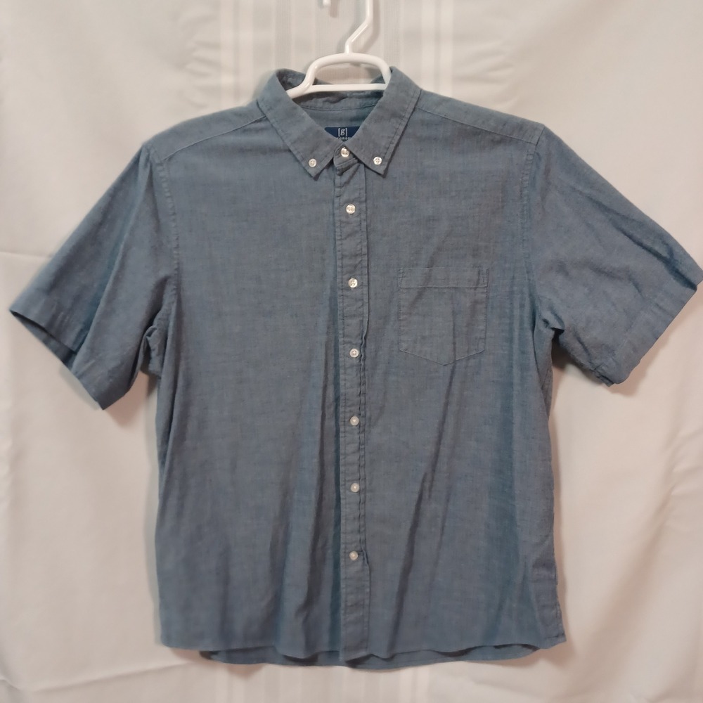 George Button Down Shirt Mens L Blue Classic Fit Short Sleeve Stretch Cotton‎